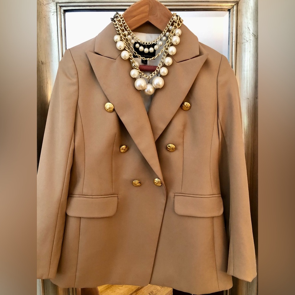 Banana Republic Camel Double-Breasted Blazer with Gold Buttons